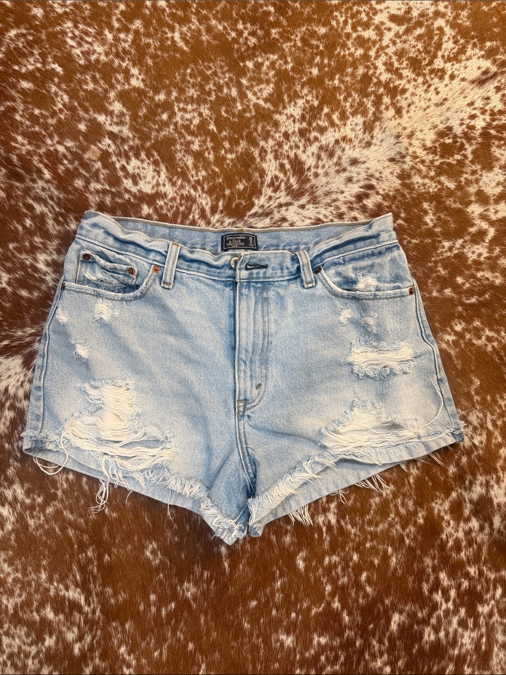 Abercrombie & Fitch Annie High Rise Light Wash Distressed Denim Shorts